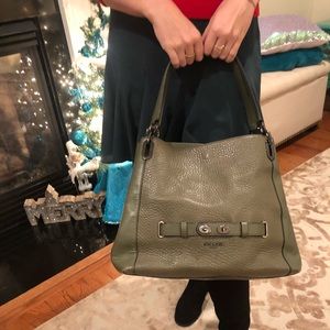 Green coach shoulder tote